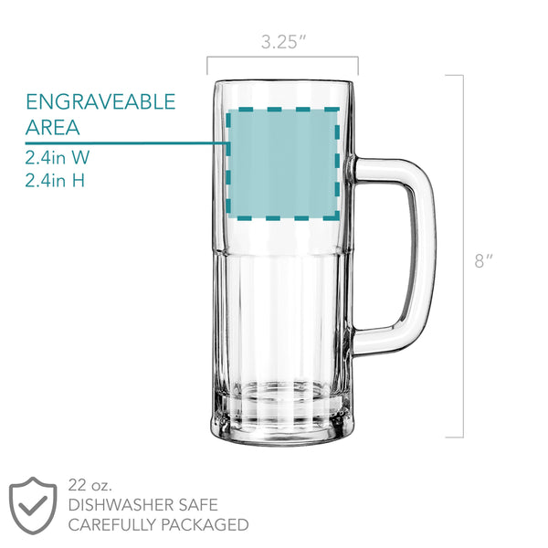 Fantasy Football Personalizable Etched Beer Mug, Design: FF1