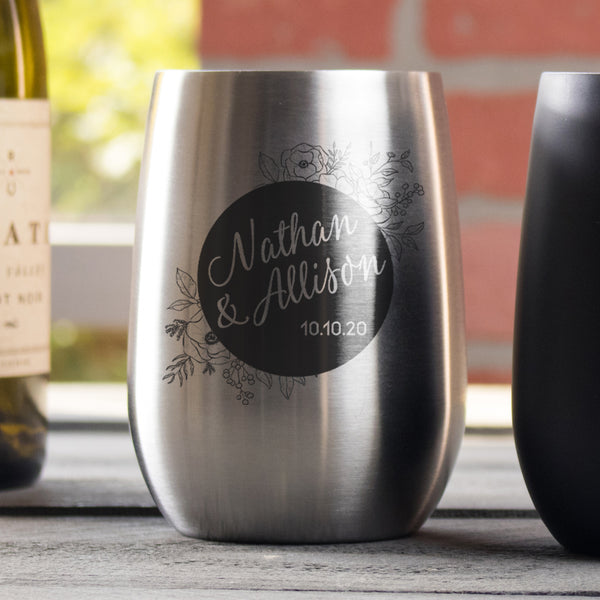 Couples Personalized Wine Tumbler, Silver or Black - Design: N5