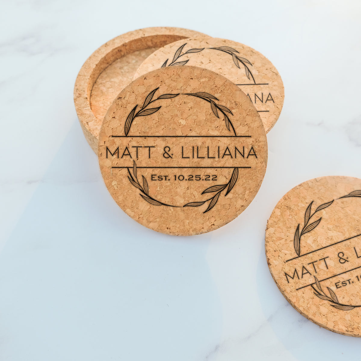 Personalized Cork Coaster Set for Couples, Design: N8 - Everything