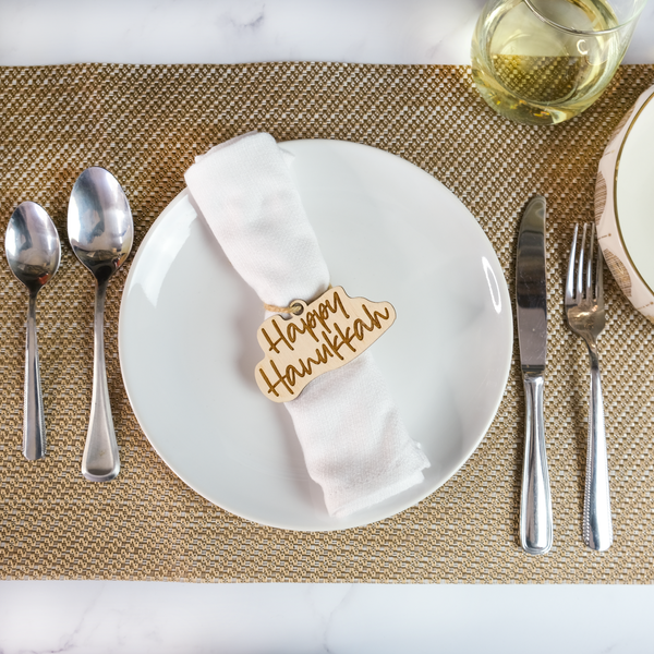 Engraved Hanukkah Napkin Ties Set Happy Hanukkah - Design: NT7NA