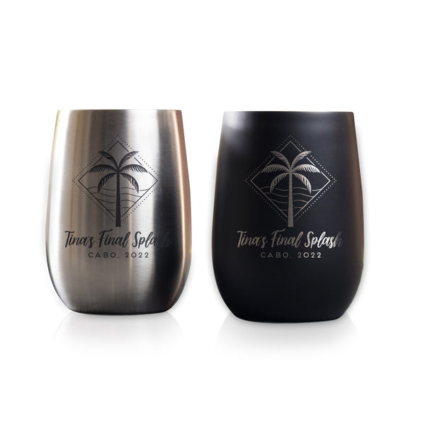 Family Vacation Palm Tree Personalized Wine Tumblers, Design: OD2