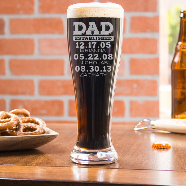 Pilsner Glass Dad Established 4-6 Names - Design: DADEST