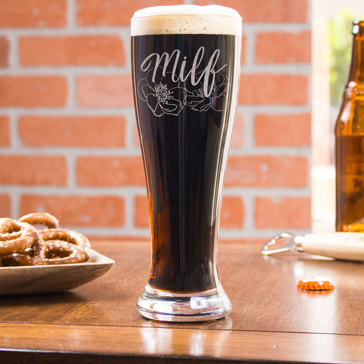 MILF Etched Pilsner Glass Design MILF Everything Etched