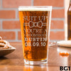 Etched Pint Glass Suit Up Groomsmen Gift - Design: BG1