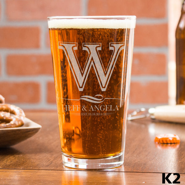 Etched Pint Glass Couples Monogram - Design: K2