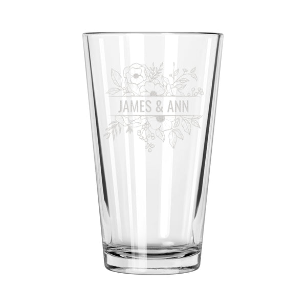 Floral Personalized Couples Pint Glass, Design: N10
