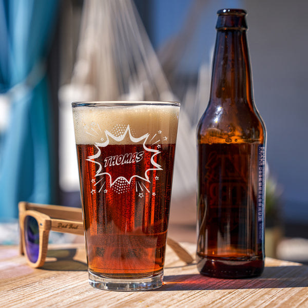 Personalized Comic Style Pint Glass, Design: M6