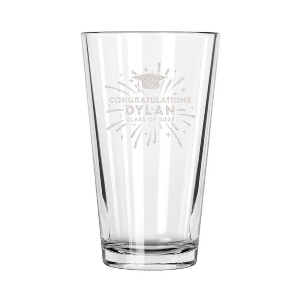 Personalized Fireworks Engraved Graduation Pint Glass, GRAD3