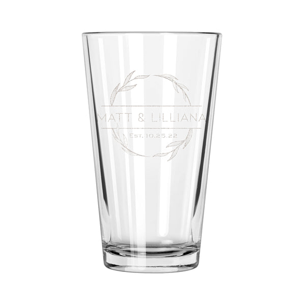 Couples Personalized Wedding Pint Glass, Design: N8