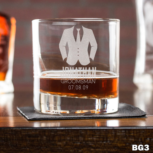 Engraved Whiskey Glasses Suit Up - Design: BG3