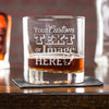 Engraved whiskey glasses are customized with your logo, monogram, image, or text.