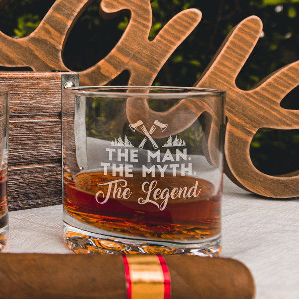 Man, Myth, Legend Engraved Whiskey Glasses - Design: THEMAN