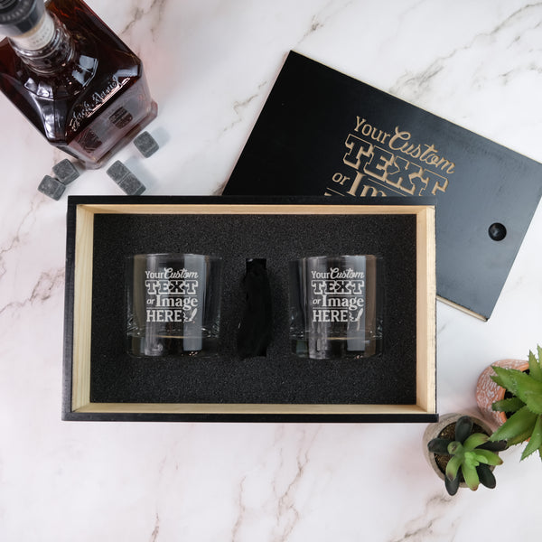 Whiskey Glass Gift Set in Glossy Black, Design: CUSTOM