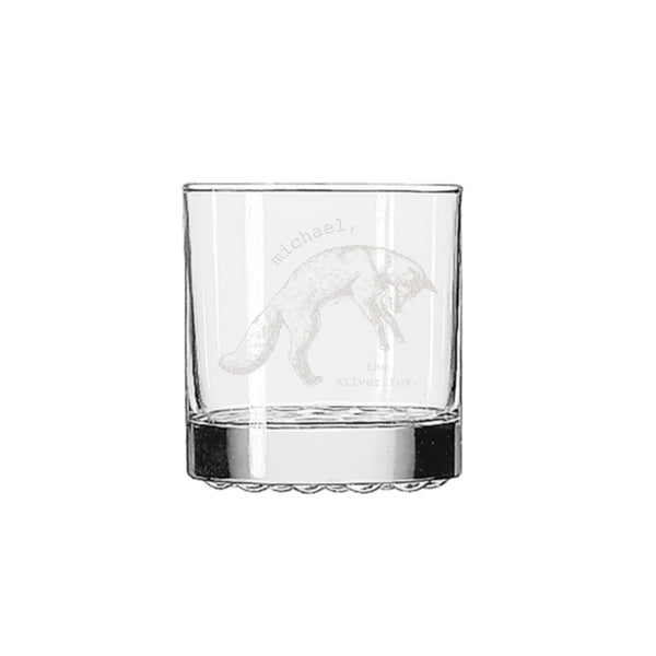 Personalized Silver Fox Whiskey Glass for His Birthday, Design: BDAY6
