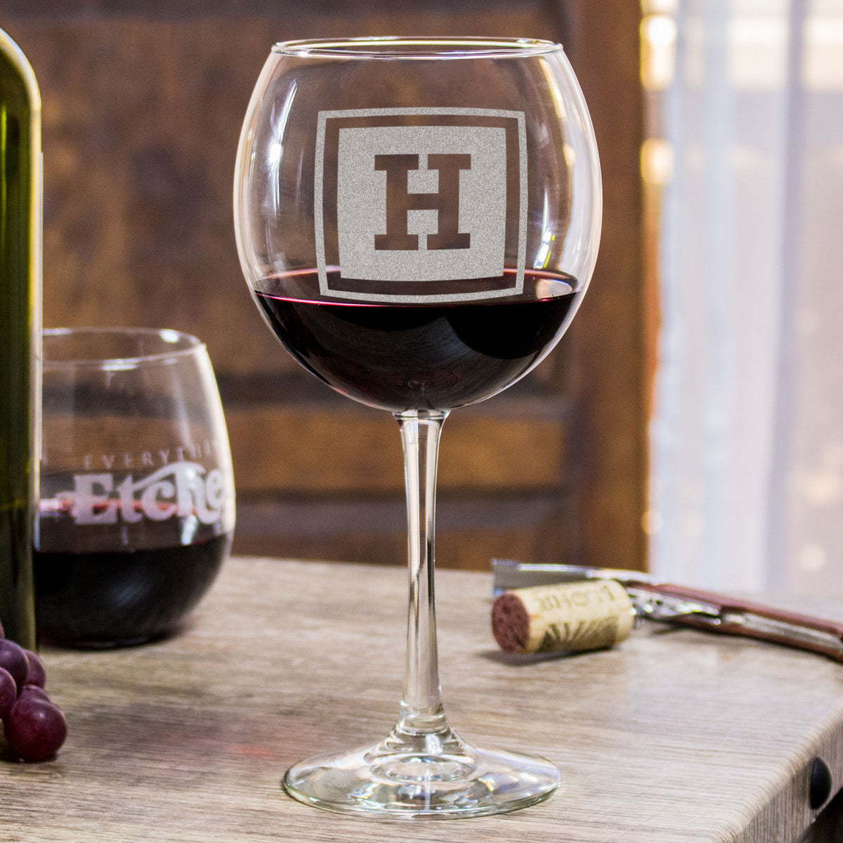 Etched Red Wine Glasses - Design: INITIAL1 - Everything Etched