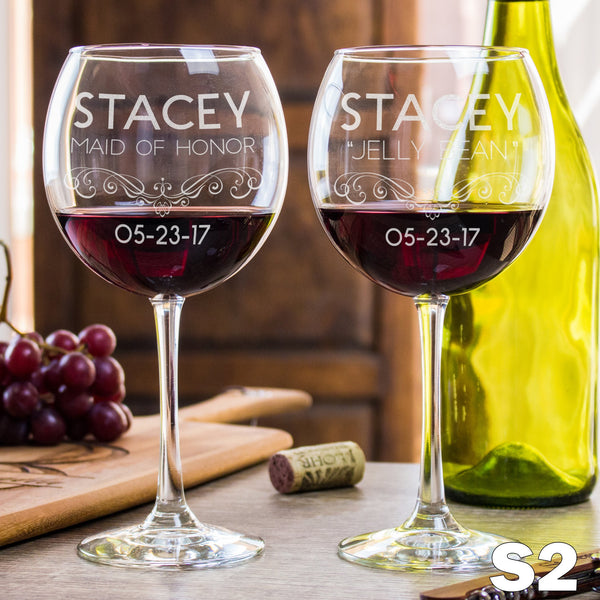 Etched Red Wine Glasses - Design: S2