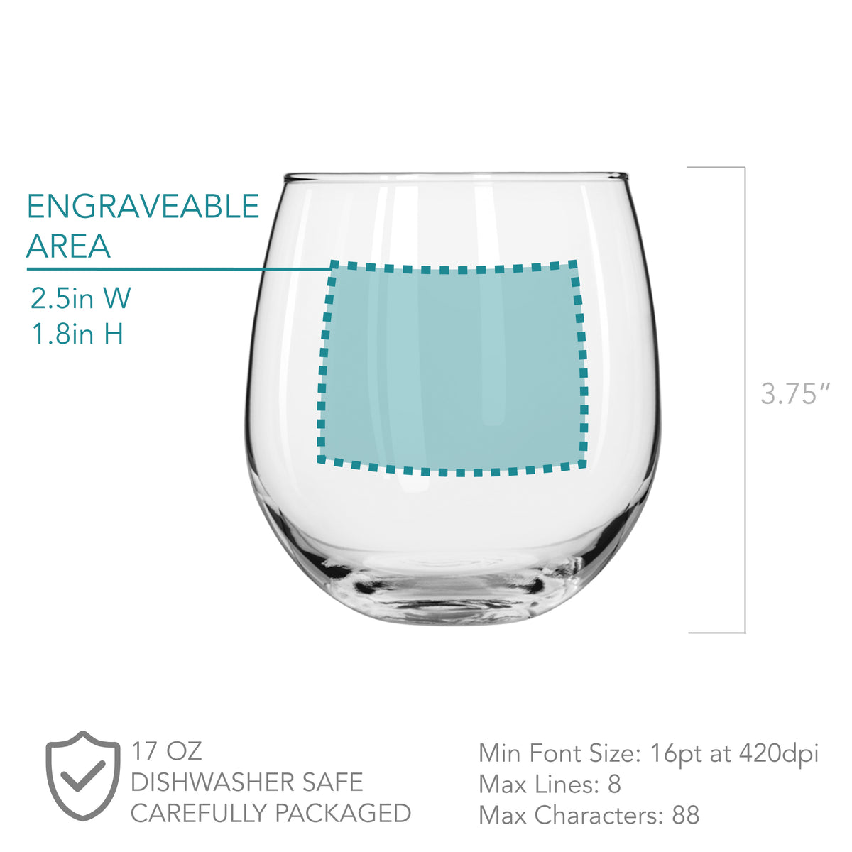 Numbers 1-8 Engraved Stemless Wine Glasses Set of 8