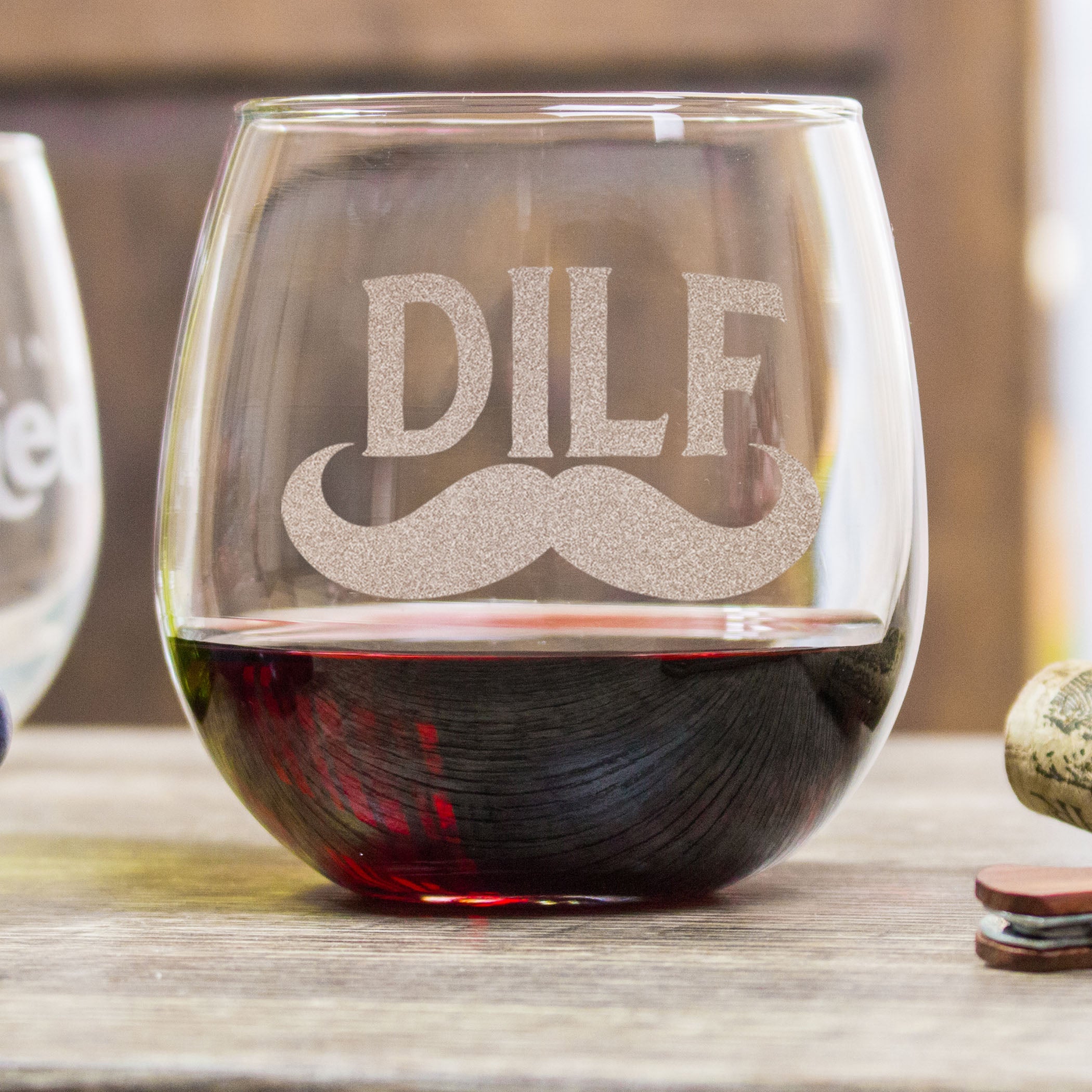 DILF Stemless Red Wine Glass - Design: DILF
