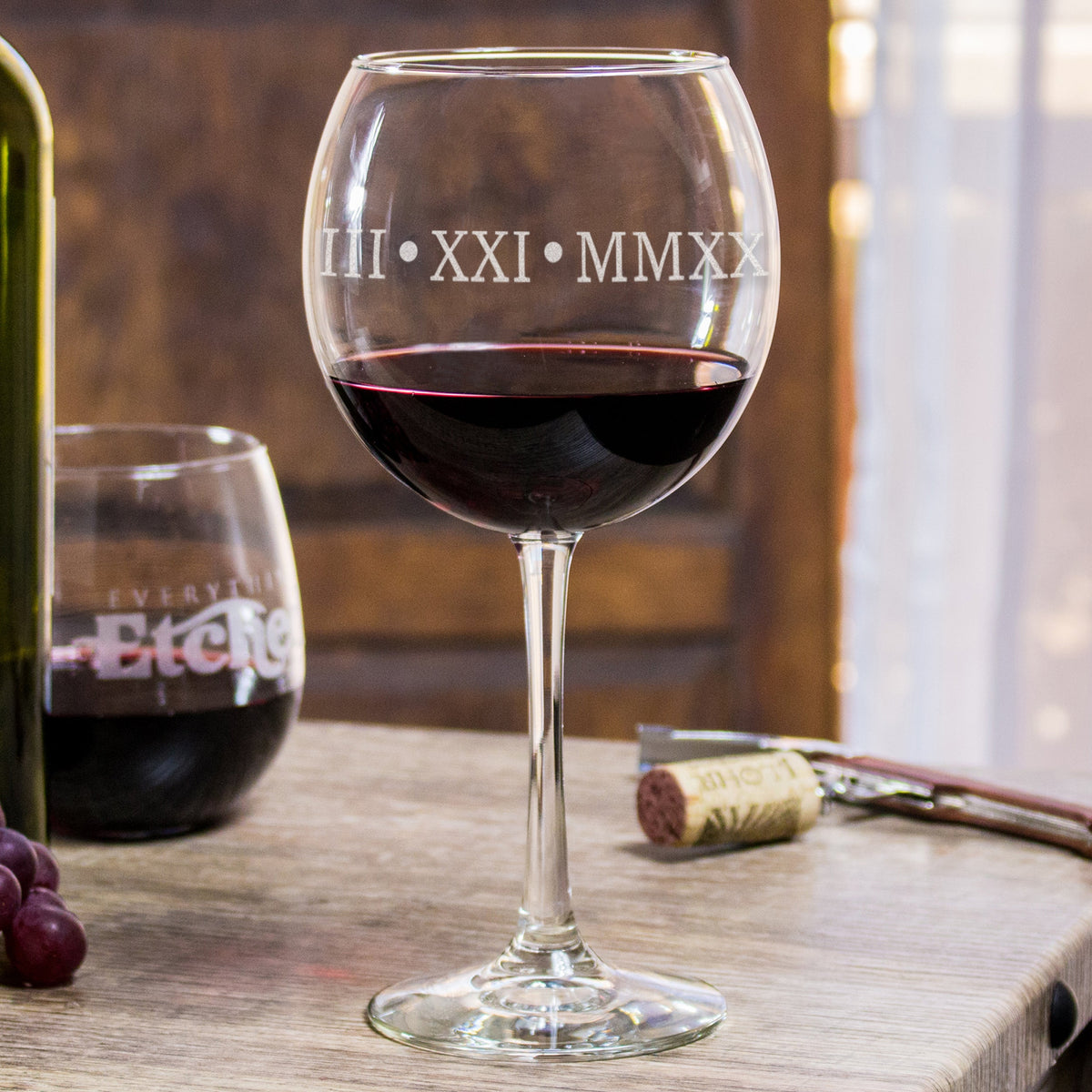 Personalized Roman Numeral Red Wine Glasses, Design: NUMERALS - Everything  Etched
