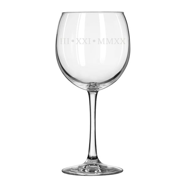 Personalized Roman Numeral Red Wine Glasses, Design: NUMERALS