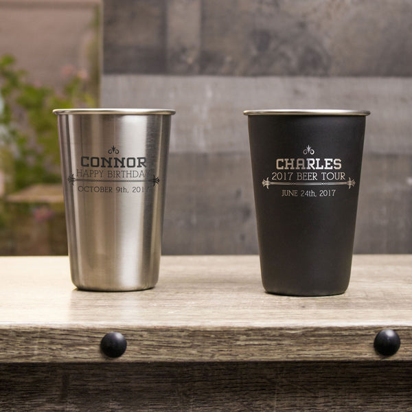 16 oz Stainless Steel Pint Glass - Design: S1