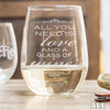 Etched Stemless White Wine Glasses - Design: ALL
