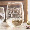 Personalized stemless white wine glass is customized with your logo, monogram, image, or text.