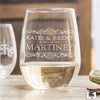 Etched Stemless White Wine Glasses Couples - Design: L1