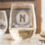 Etched Stemless White Wine Glasses Monogram - Design: M1