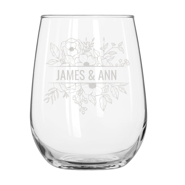 Floral Personalized Couples Wine Glass, Design: N10