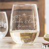 Etched Stemless White Wine Glasses Couples - Design: N1