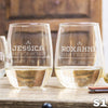 Etched Stemless White Wine Glasses Personalized - Design: S1