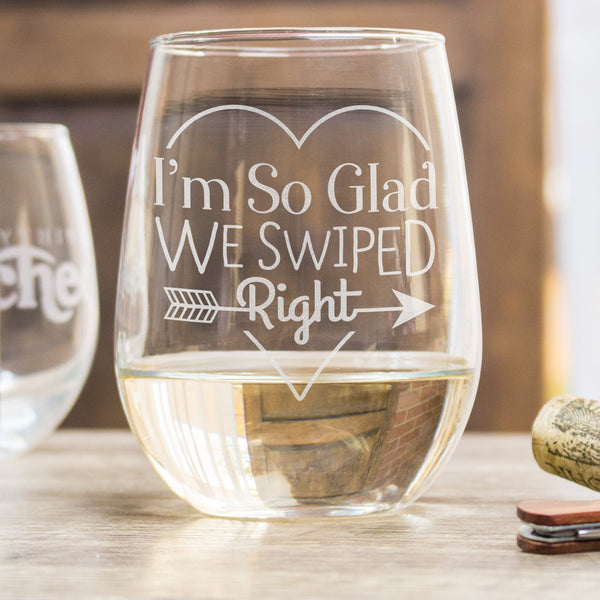 Stemless White Wine Glass Swiped Right - Design: SWIPE