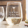Etched Stemless White Wine Glasses Keep Calm and Drink Wine - Design: WINE