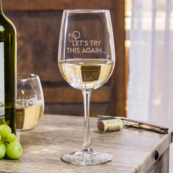 Etched White Wine Glasses Wedding Rescheduled - Design: TRYAGAIN