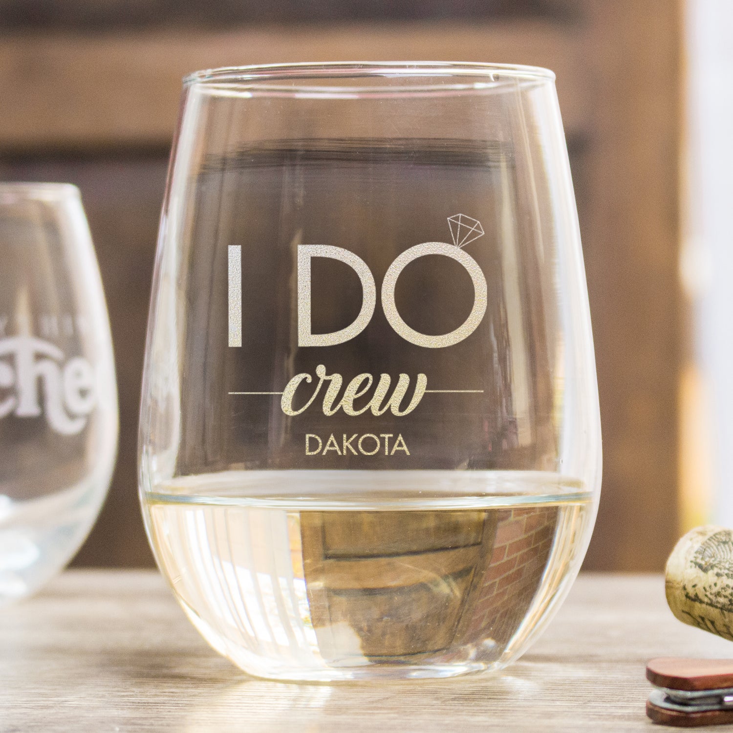 Etched Stemless White Wine Glasses - Design: WG6