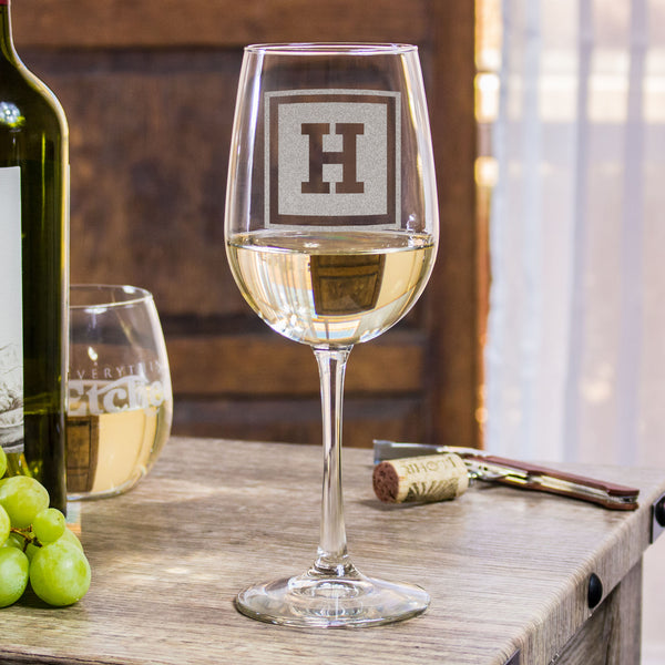 Etched White Wine Glasses - Design: INITIAL1