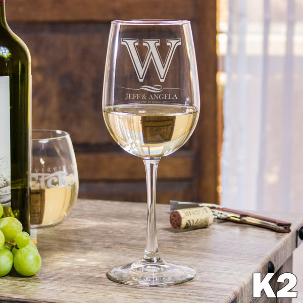 Etched White Wine Glasses Couple - Design: K2
