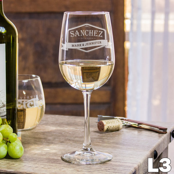 Etched White Wine Glasses Couples - Design: L3
