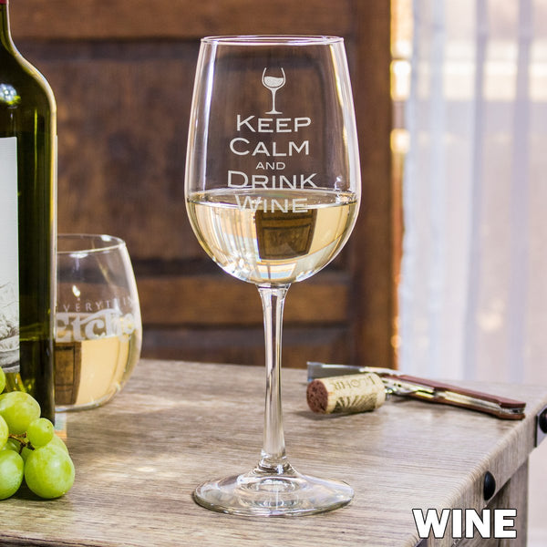 Etched White Wine Glasses Keep Calm Drink Wine - Design: WINE