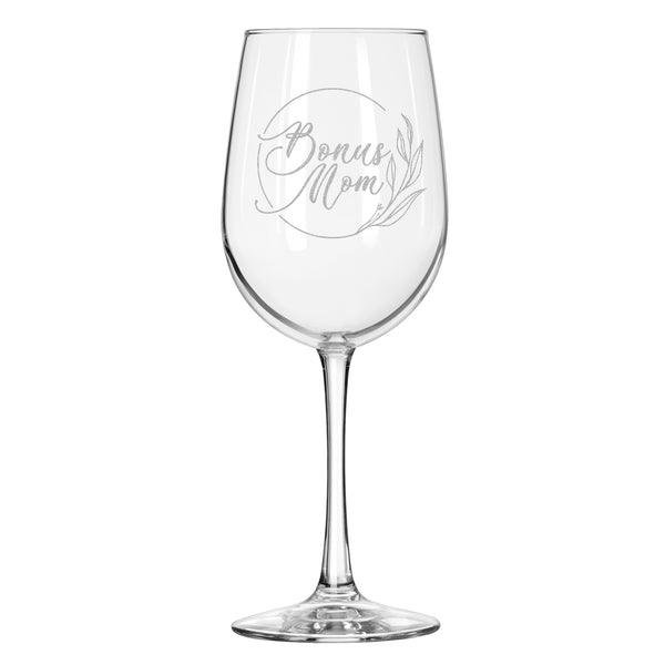 Bonus Mom Etched Wine Glass - Design: MD9