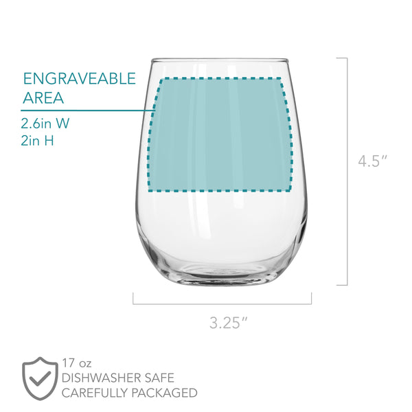 Etched Stemless White Wine Glasses Monogram - Design: M1
