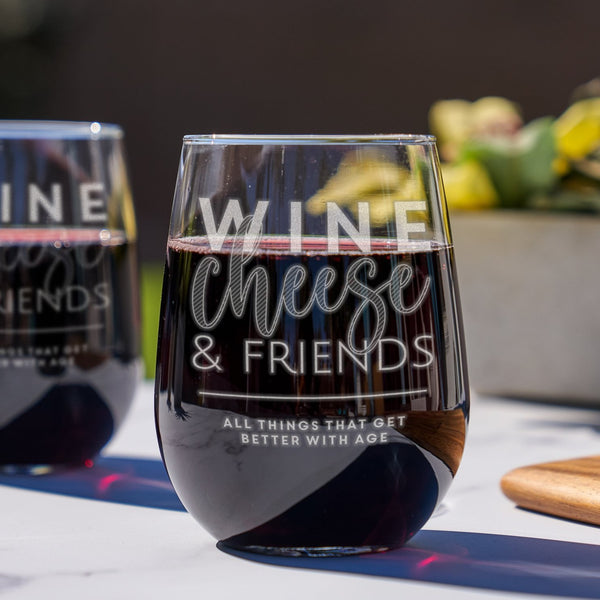 Etched Stemless Wine Glasses - Design: BETTERWITHAGE