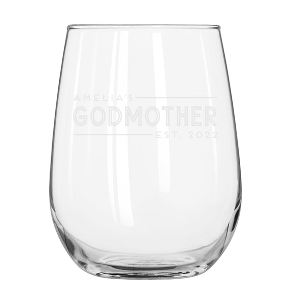 Personalized Godmother Stemless Wine Glass, Design: GDMA1
