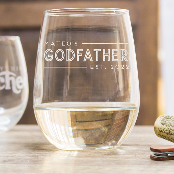Personalized Godfather Stemless Wine Glass, Design: GDPA1