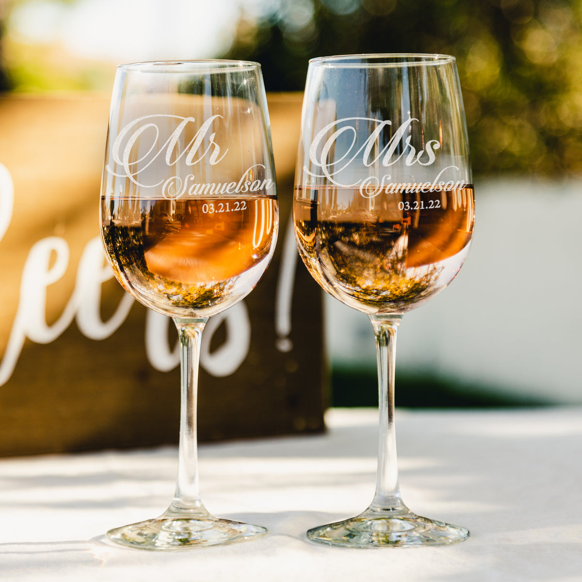 Pair of Personalized Mr. & Mrs. Wine Glasses